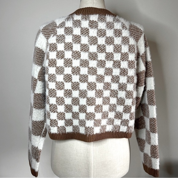 NWT Fuzzy Check Crop Tank + Crop Cardigan Set by Hazel Moon XL Geo - Picture 2 of 13